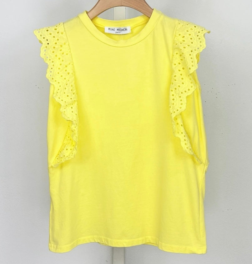 Tee-shirt fillette jaune BRODERIE