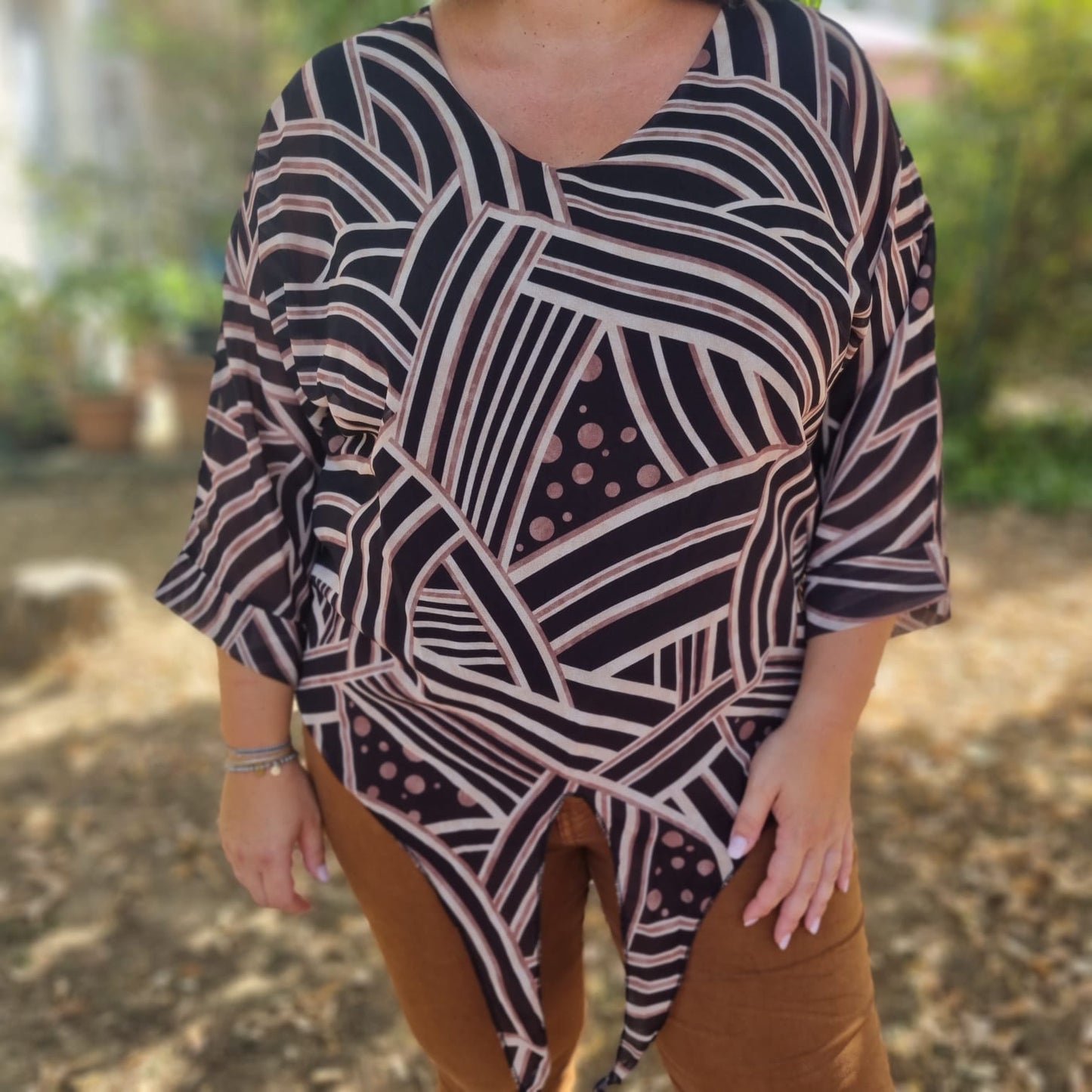 Blouse imprimée noir/crème DELILA