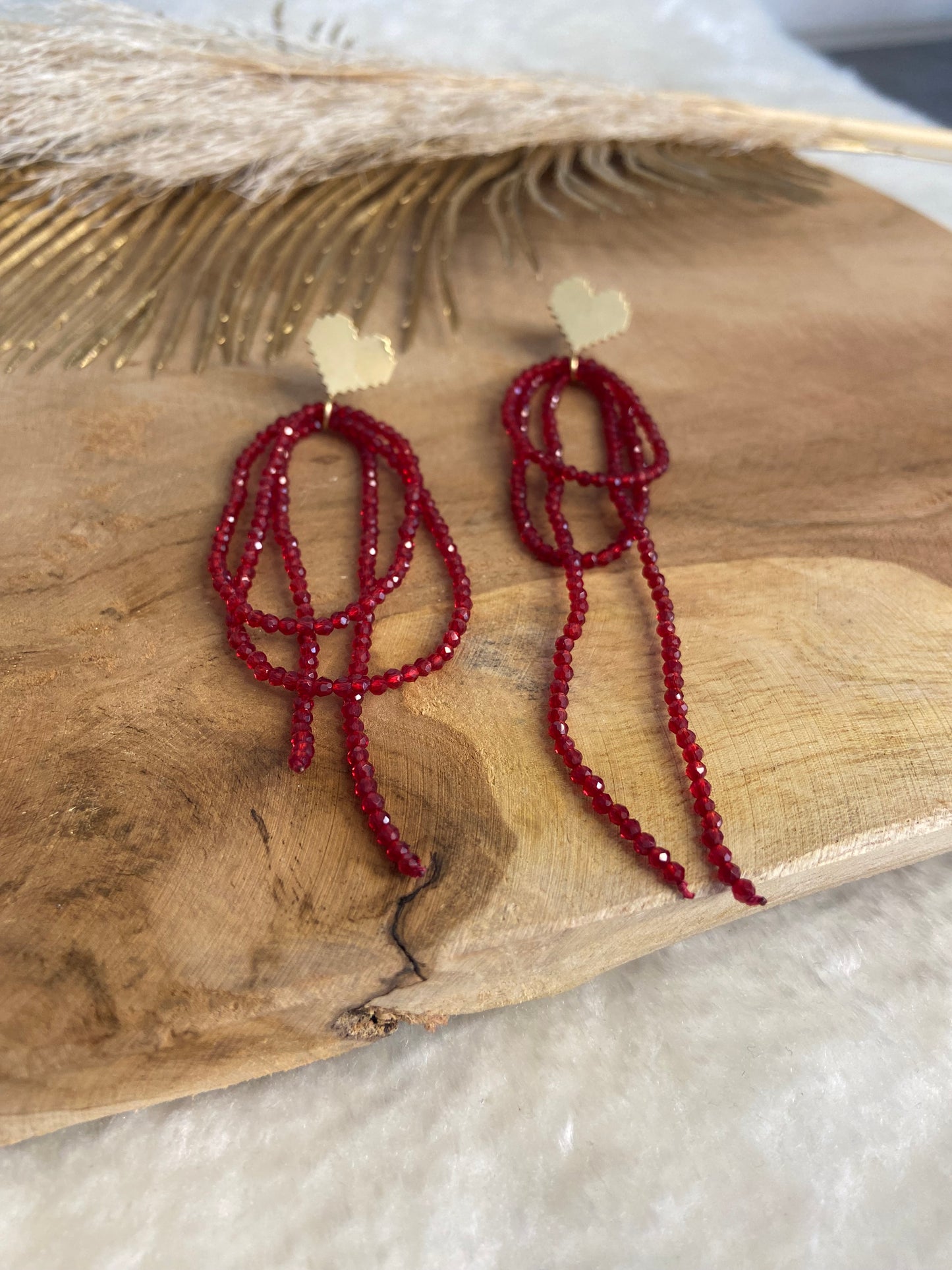 Boucles d'oreilles perles rouge COEUR