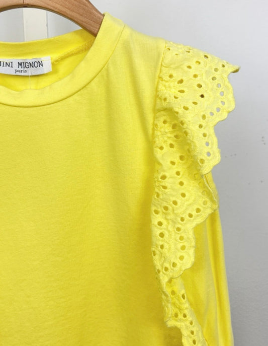 Tee-shirt fillette jaune BRODERIE