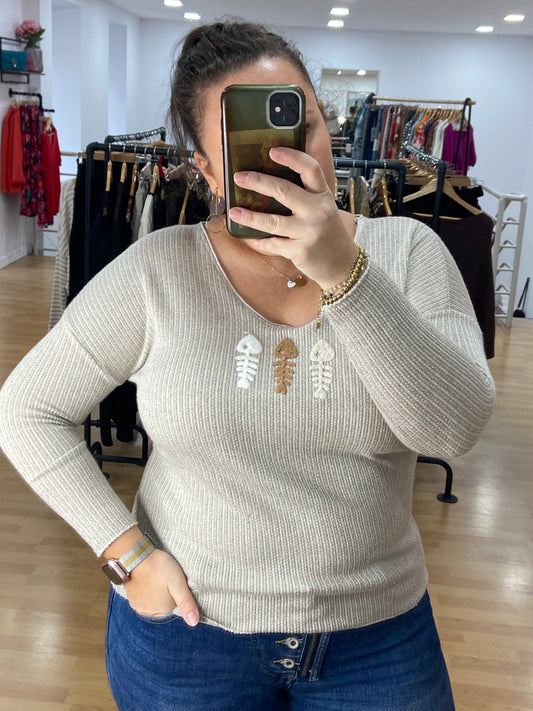 Pull beige POISSON